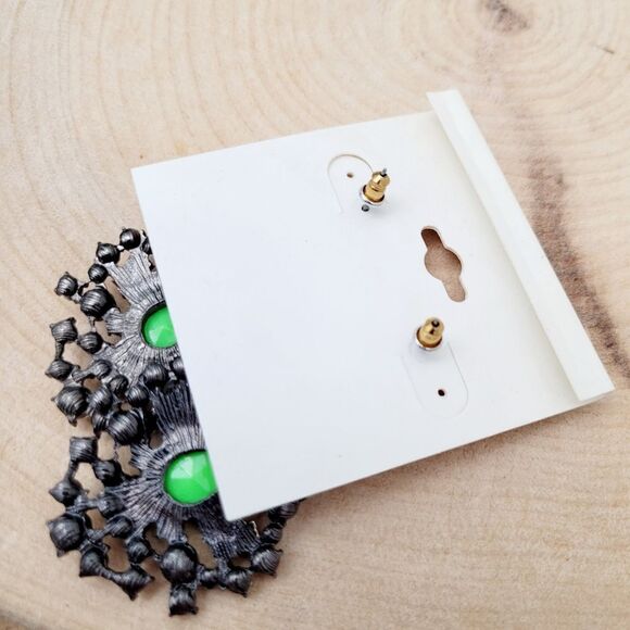 Brand New Anne Klein Green & Silver Rhinestone Earrings - Picture 6 of 7